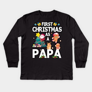 First Christmas As A Papa Merry Xmas Noel Day Grandpa Kids Long Sleeve T-Shirt